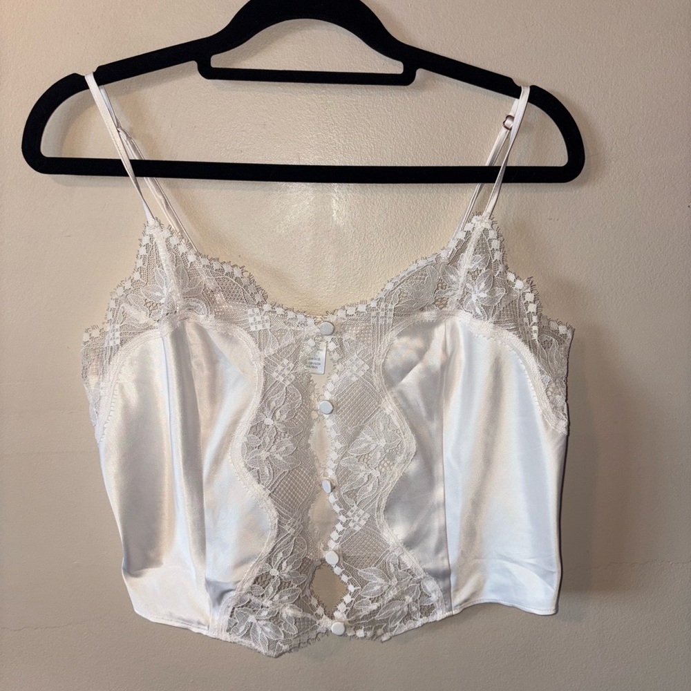 Victoria’s Secret white lace lingerie shorts and cami set